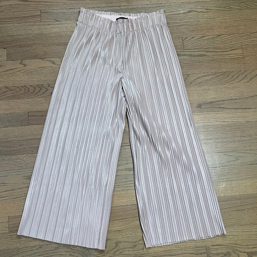 Ann Taylor Plissé Pleated Metallic Wide-Leg Crop Pants - Size M